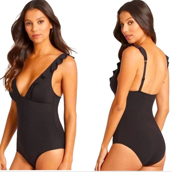 Sea Level Australia Eco Essentials Frill One Piece Black Swimsuit Size 10 NWT - Picture 5 of 15